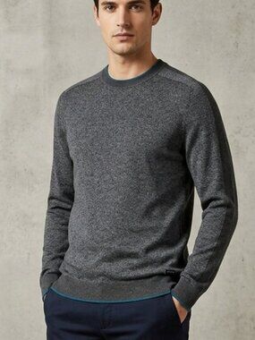 NWOT Ted Baker London Gray Crewneck Sweater with Blue Trim
